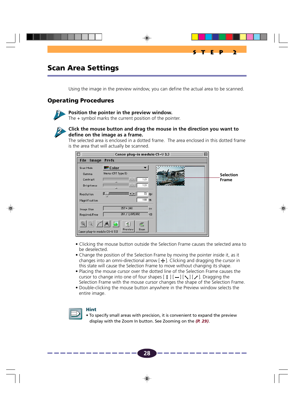 Scan area settings, P. 28, Operating procedures | Canon FB630U/FB636U User Manual | Page 28 / 62