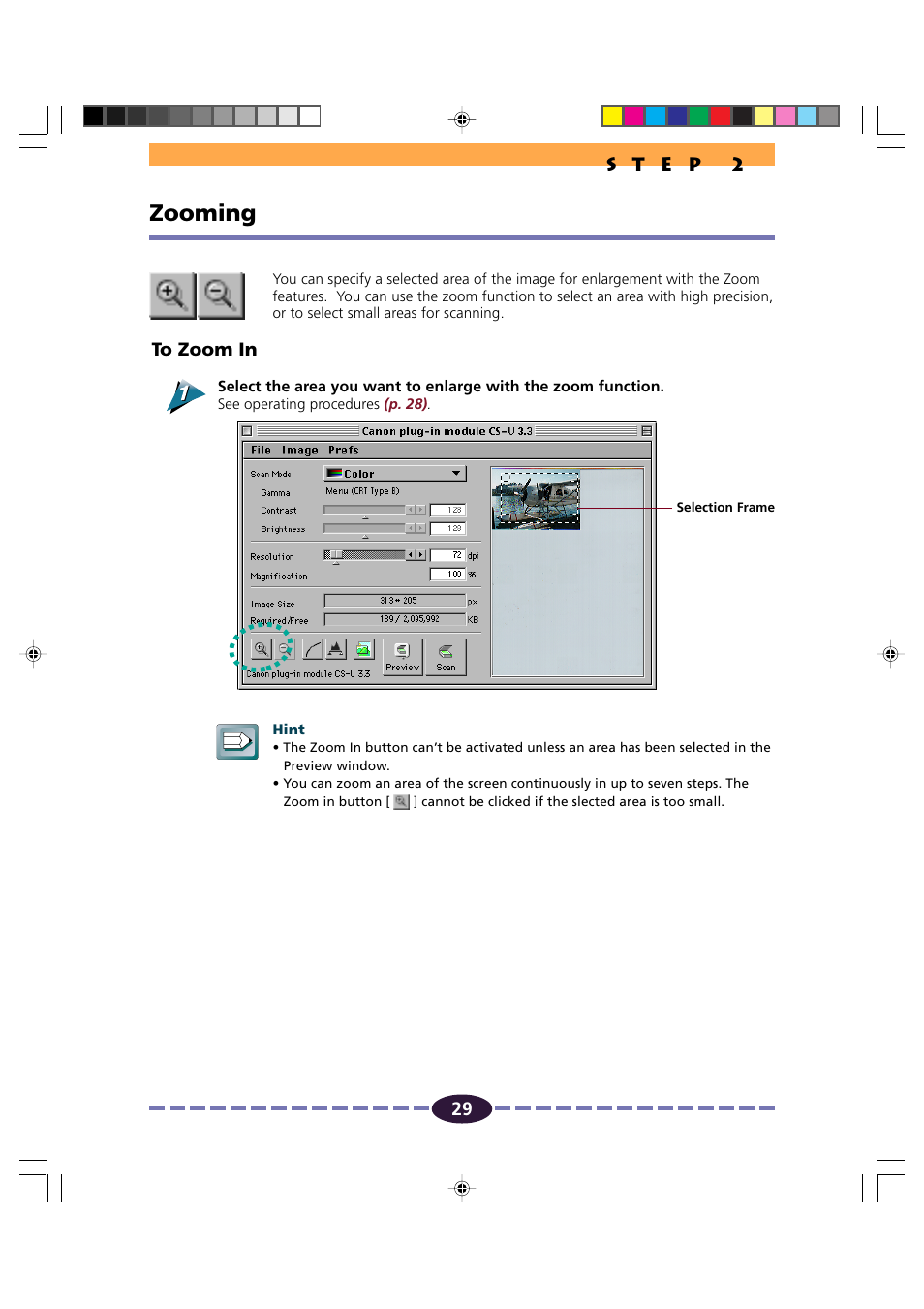 Zooming, Zoom in button, P. 29 | P. 29) | Canon FB630U/FB636U User Manual | Page 29 / 62