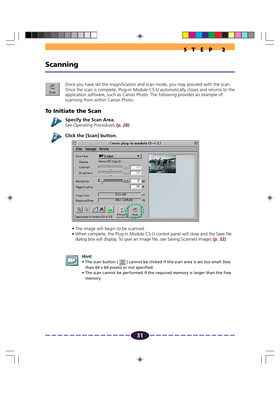 Scanning, Scan button, P. 31 | Canon FB630U/FB636U User Manual | Page 31 / 62