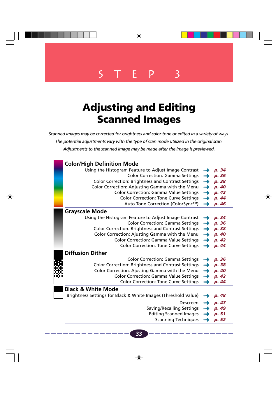 Step3 adjusting and editing scanned images, P. 33, Adjusting and editing scanned images | Canon FB630U/FB636U User Manual | Page 33 / 62