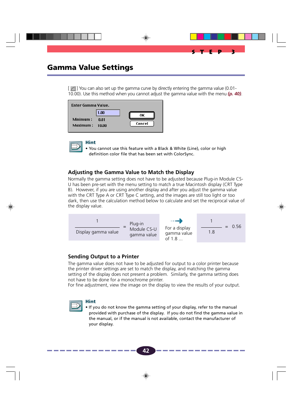 Gamma value settings, P. 42, Menu | P. 42) | Canon FB630U/FB636U User Manual | Page 42 / 62