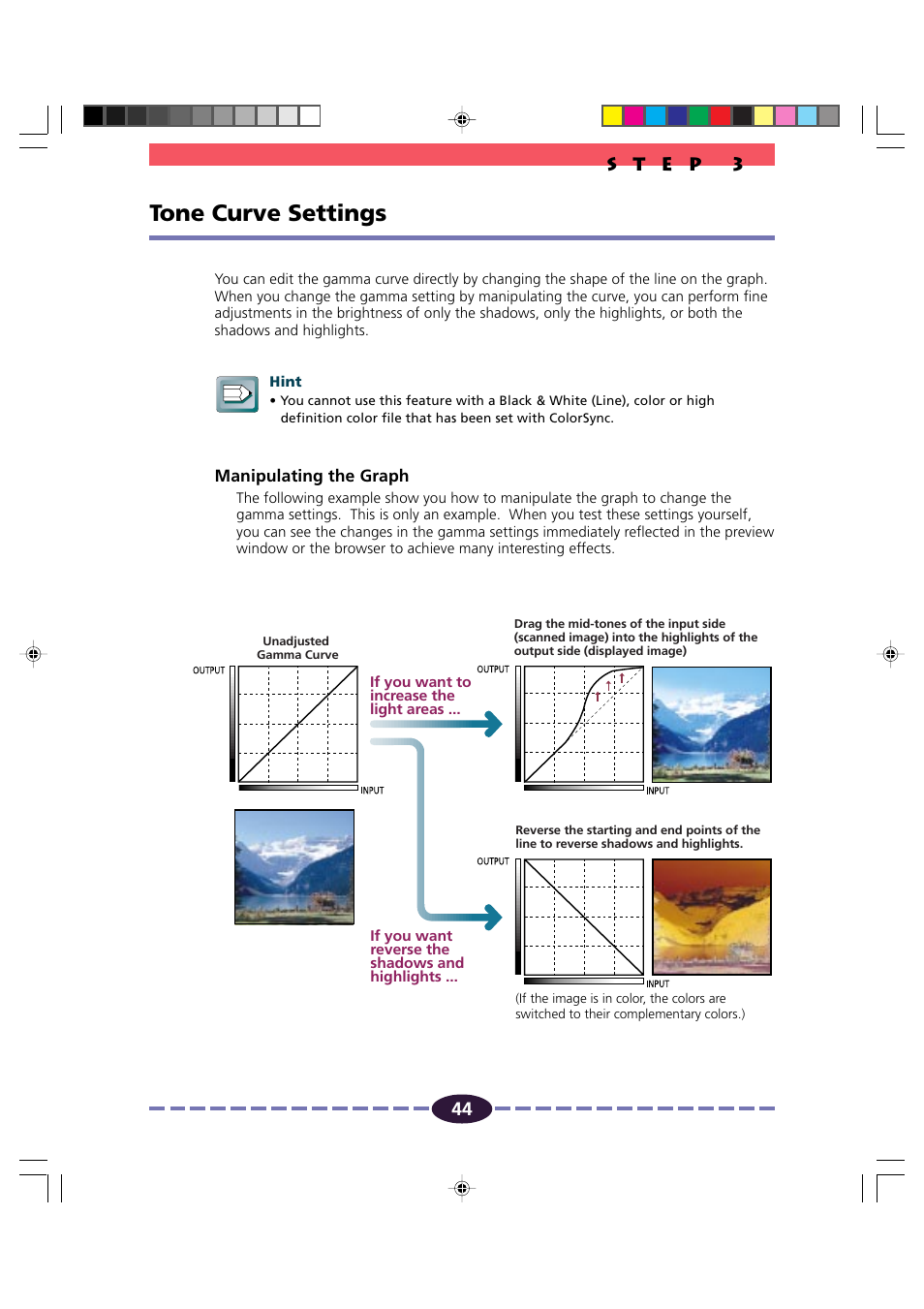 Tone curve settings, P. 44, P. 44) | Canon FB630U/FB636U User Manual | Page 44 / 62