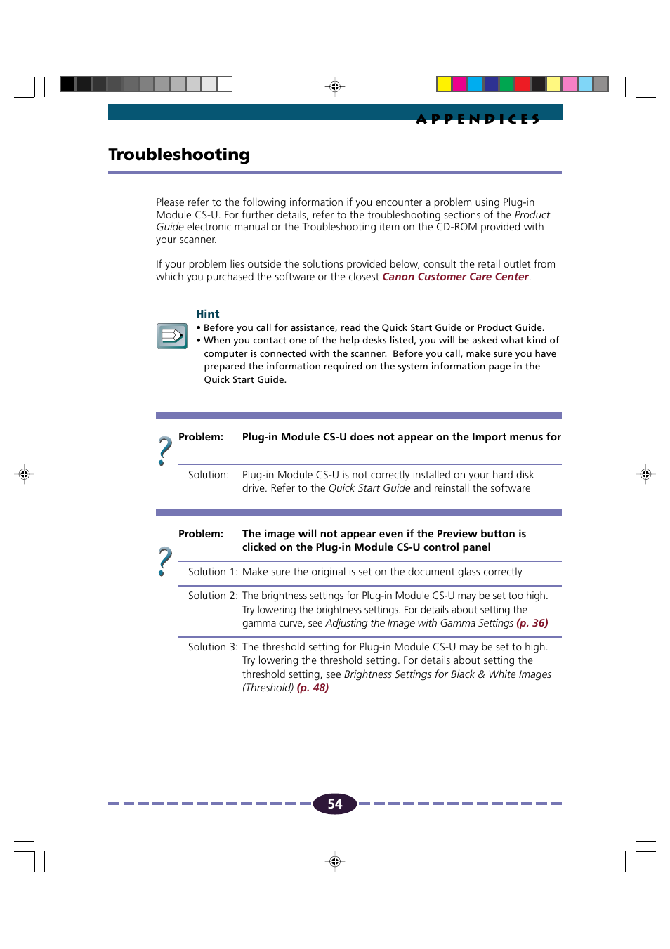 Troubleshooting, P. 54 | Canon FB630U/FB636U User Manual | Page 54 / 62