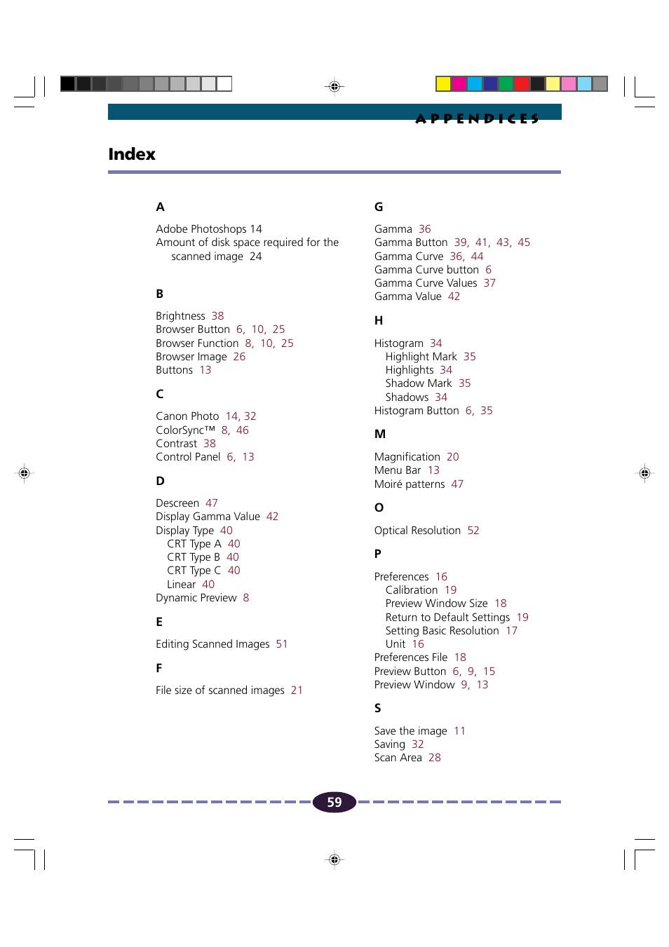 Index, P. 59 - 60 | Canon FB630U/FB636U User Manual | Page 59 / 62