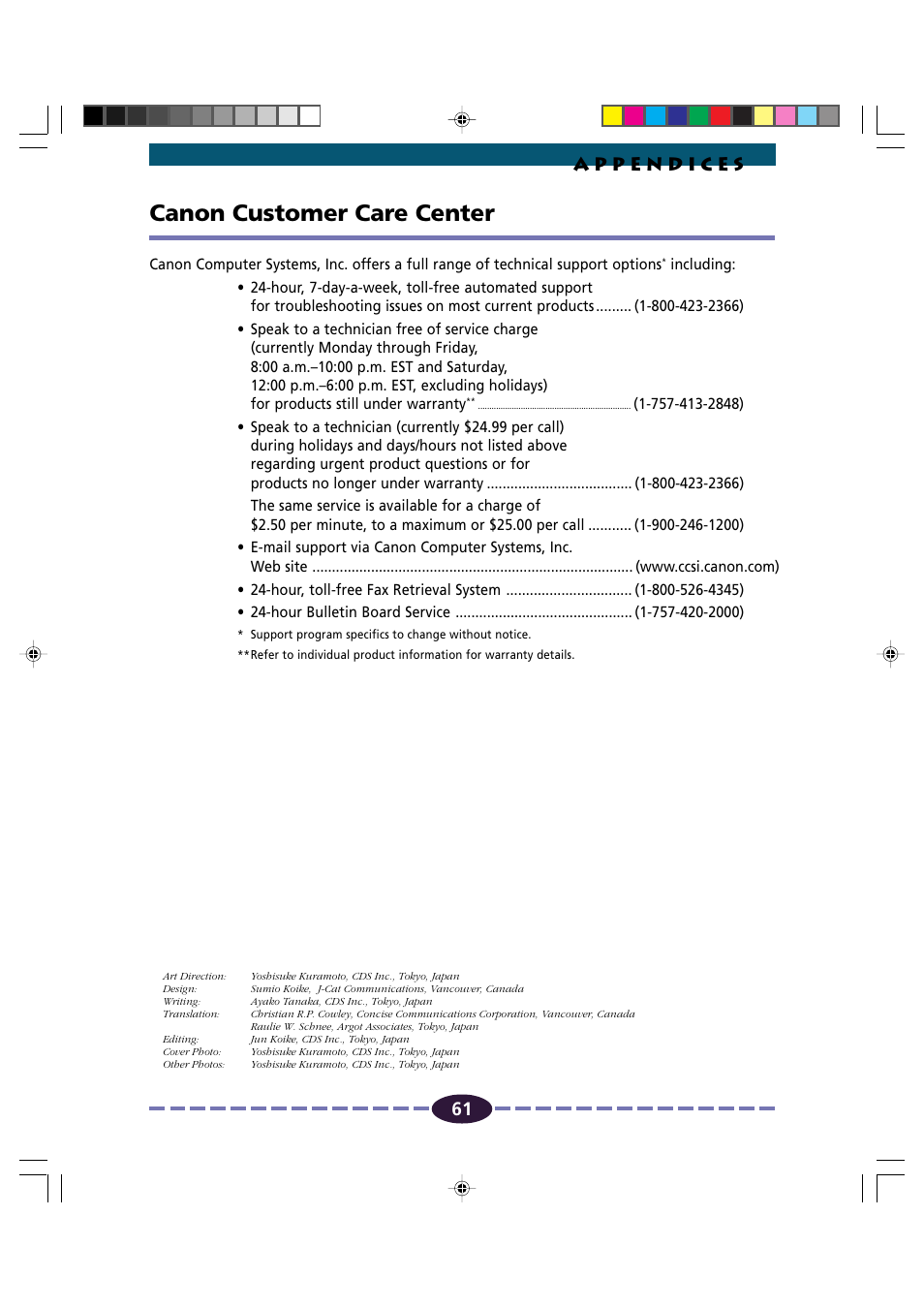 Canon customer care center, P. 61, E or the closest | Contact your nearest, Canon, Customer care center, The nearest, Canon customer, Care center | Canon FB630U/FB636U User Manual | Page 61 / 62