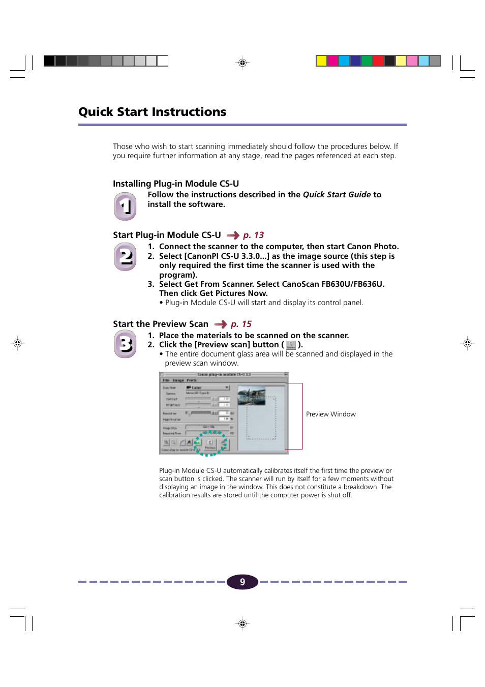 Quick start instructions, P. 9 | Canon FB630U/FB636U User Manual | Page 9 / 62