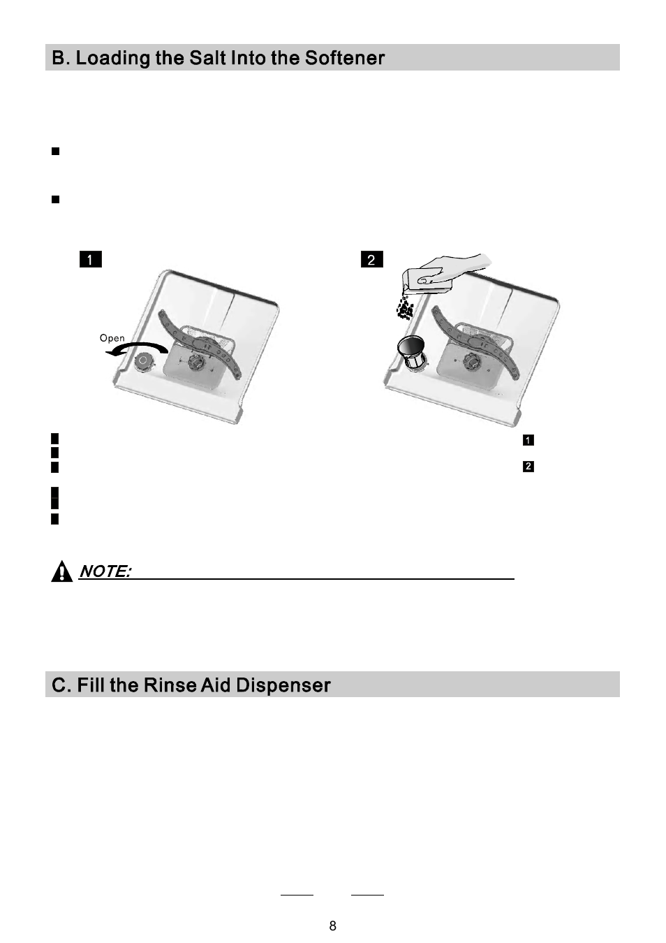 Attention, Rinse aid dispenser function of rinse aid | Campomatic DW911ES User Manual | Page 10 / 99