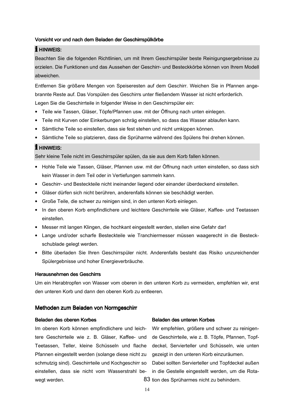 Methoden zum beladen von normgeschirr | Campomatic DW911ES User Manual | Page 85 / 99