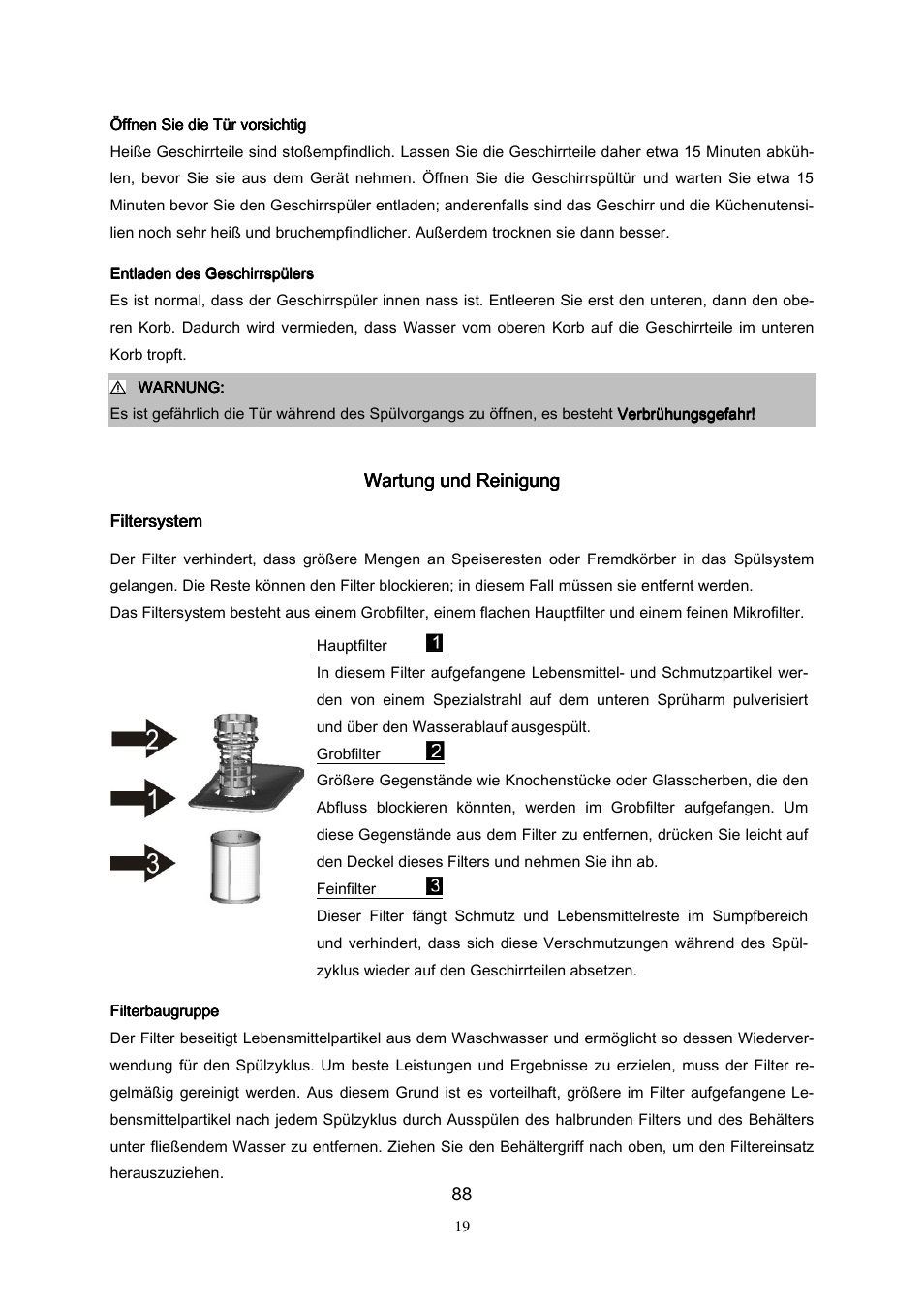 Wartung und reinigung, Filtersystem | Campomatic DW911ES User Manual | Page 90 / 99