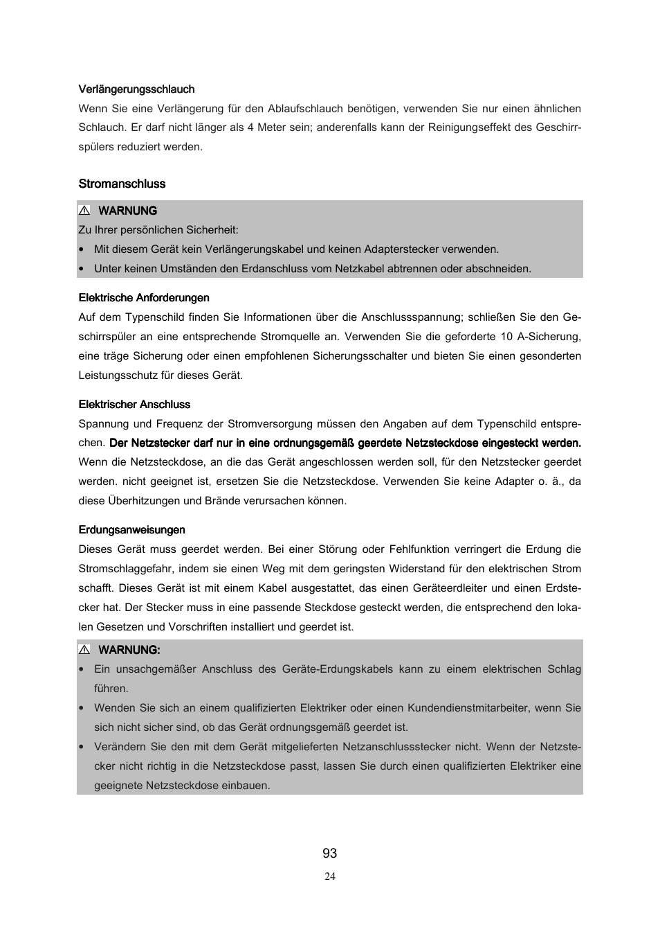 Stromanschluss | Campomatic DW911ES User Manual | Page 95 / 99