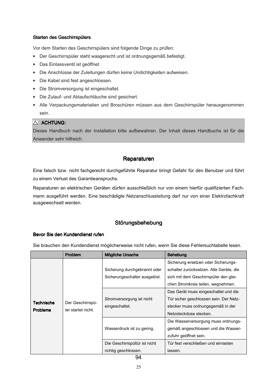 Reparaturen, Störungsbehebung | Campomatic DW911ES User Manual | Page 96 / 99