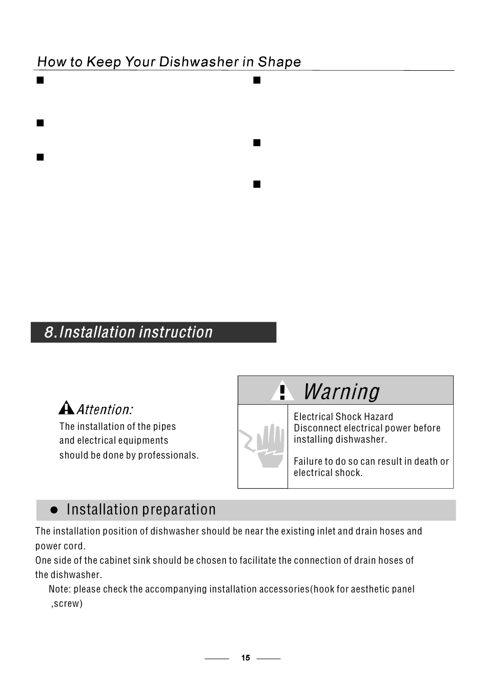 Installation preparation | Campomatic DW924BI User Manual | Page 18 / 28