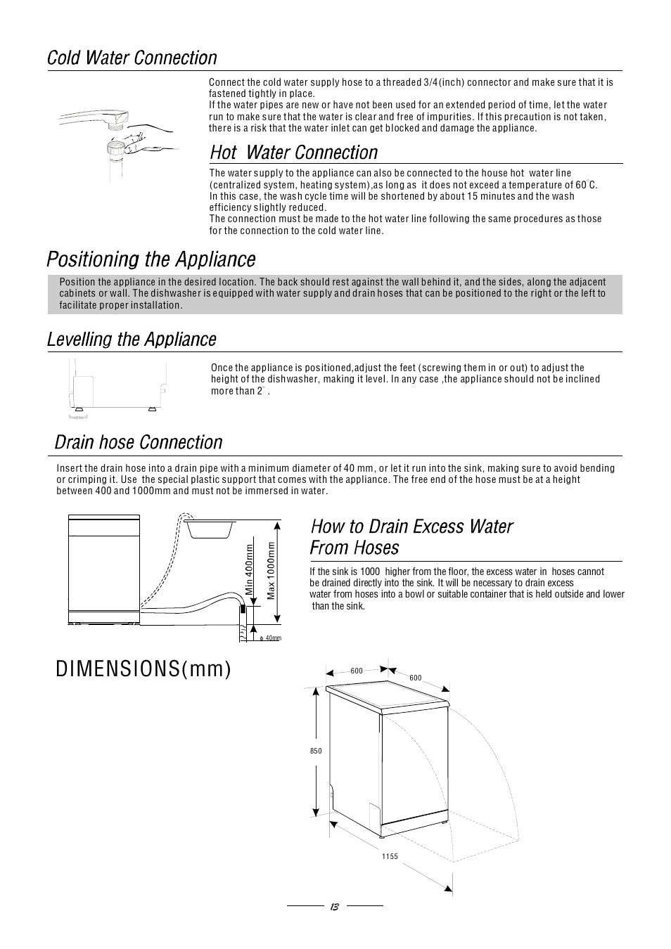 Dimensions(mm) | Campomatic DW999ES User Manual | Page 15 / 17