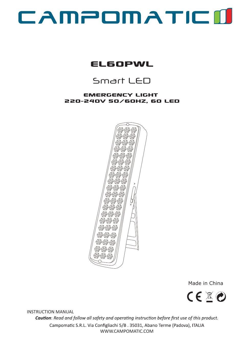 Campomatic EL60PWL User Manual | 3 pages