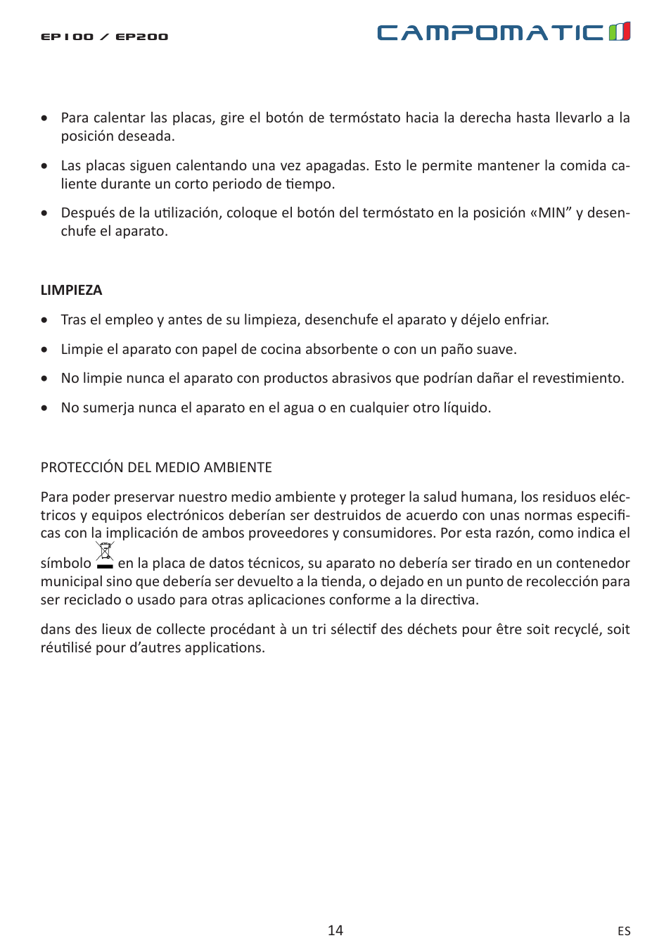 Campomatic EP100 User Manual | Page 14 / 16