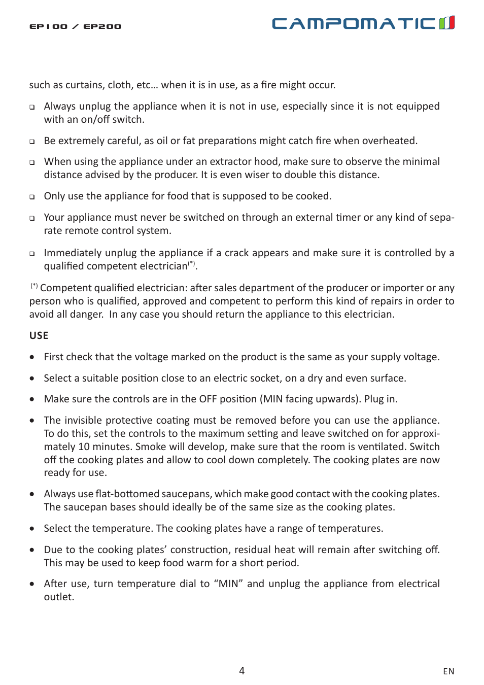 Campomatic EP100 User Manual | Page 4 / 16