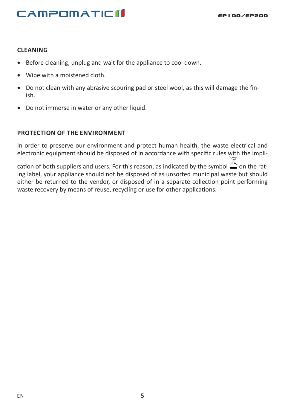 Campomatic EP100 User Manual | Page 5 / 16