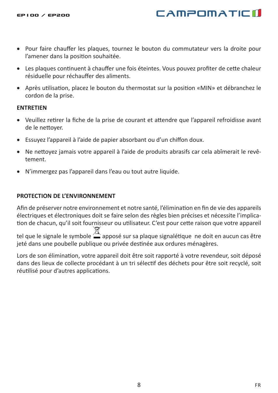 Campomatic EP100 User Manual | Page 8 / 16