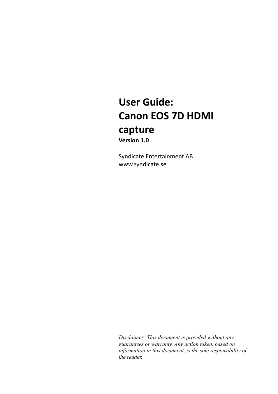 Canon EOS 7D HDMI User Manual | 5 pages