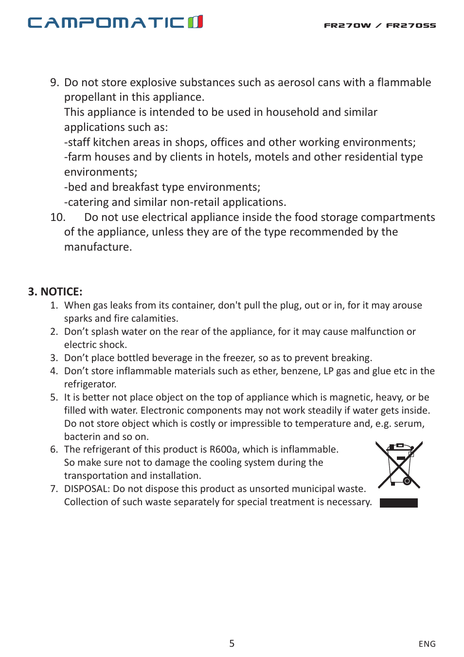 Campomatic FR270W User Manual | Page 5 / 20