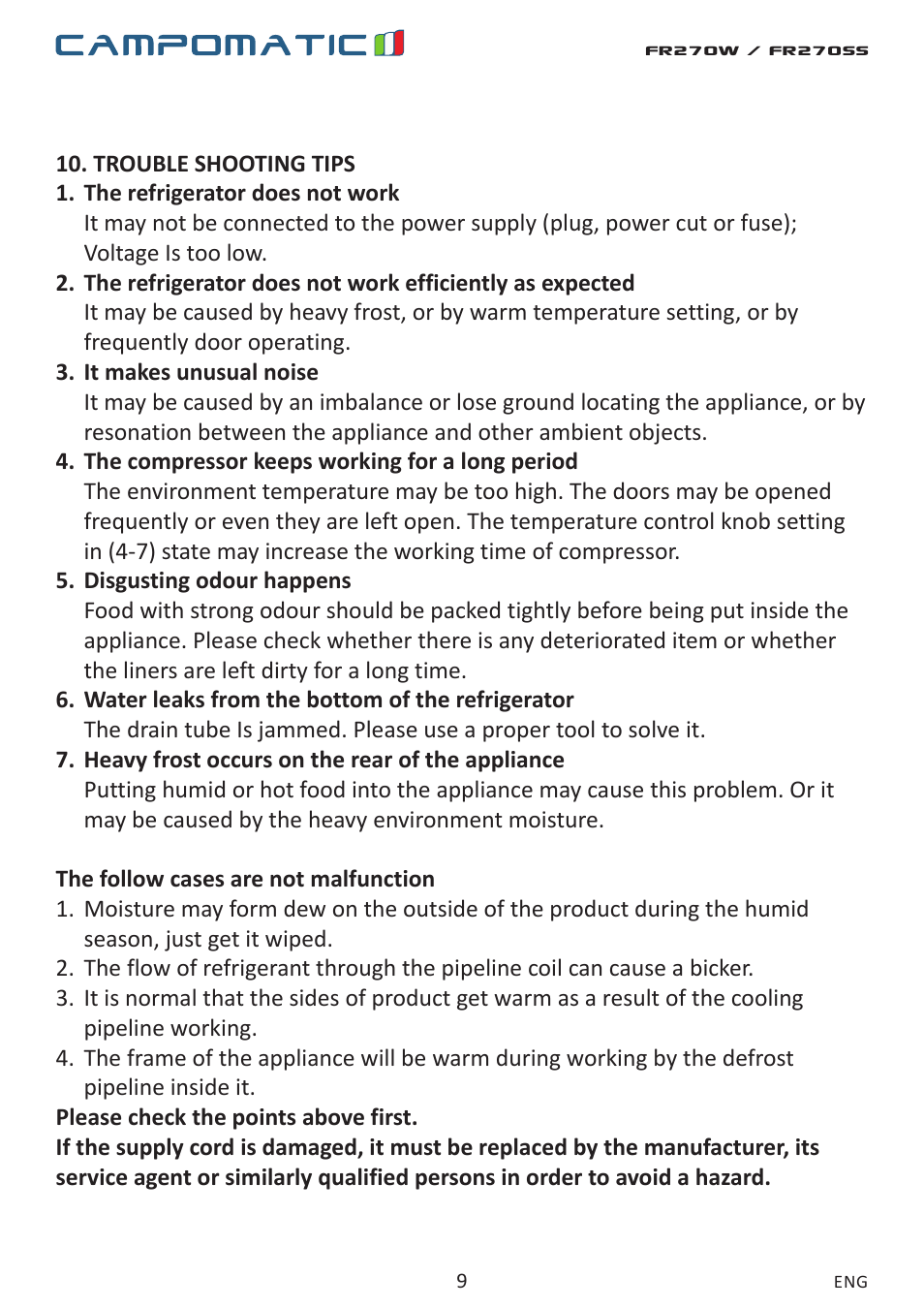 Campomatic FR270W User Manual | Page 9 / 20