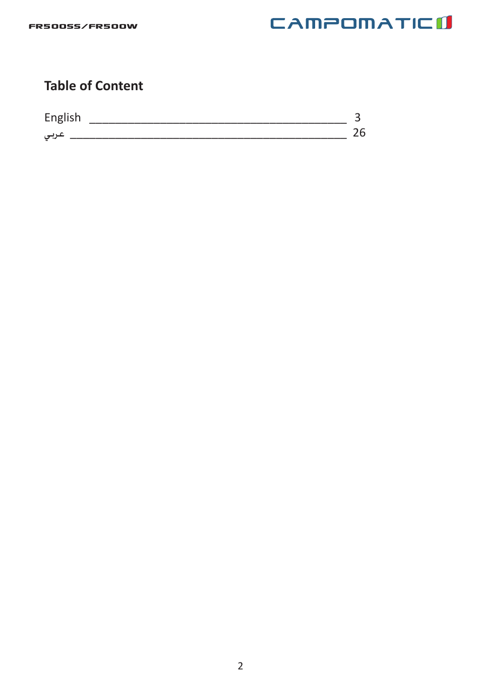 Campomatic FR360 User Manual | Page 2 / 26