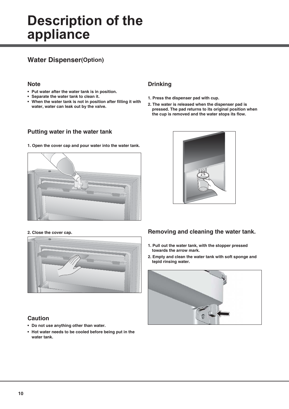 Description of the appliance, Water dispenser | Campomatic FR770K User Manual | Page 10 / 12