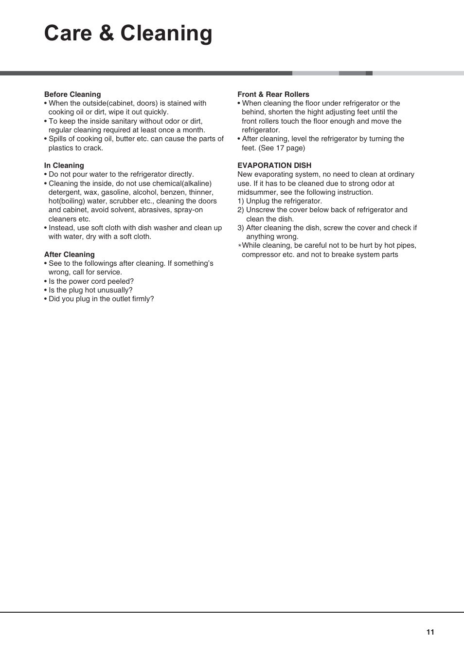 Care & cleaning | Campomatic FR770K User Manual | Page 11 / 12