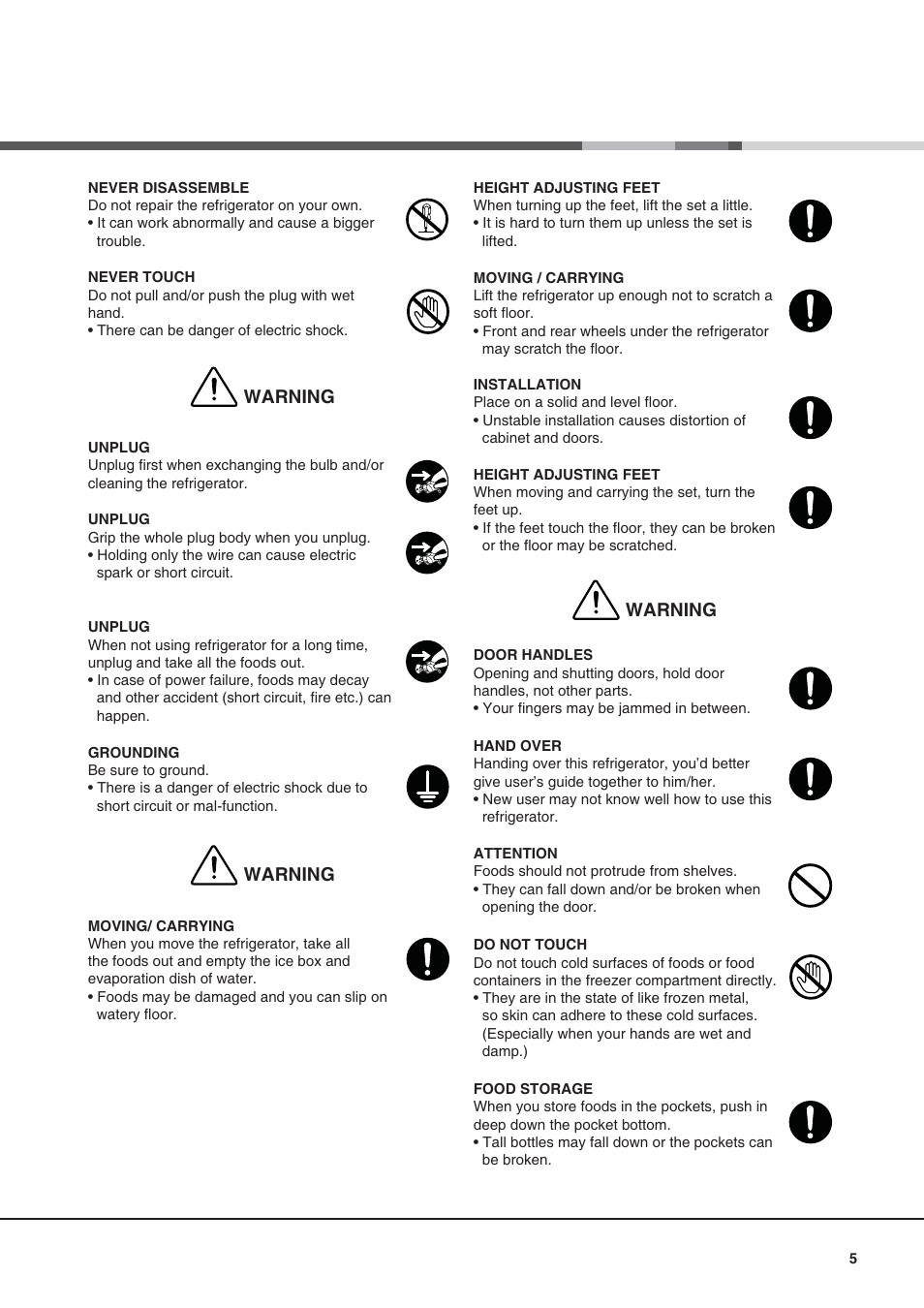 Warning | Campomatic FR770K User Manual | Page 5 / 12