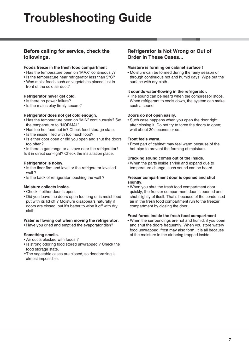 Troubleshooting guide | Campomatic FR770K User Manual | Page 7 / 12