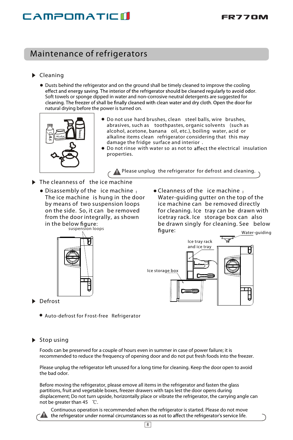 Ò³ãæ 11, Fr770m, Maintenance of refrigerators | Campomatic FR770M User Manual | Page 10 / 14