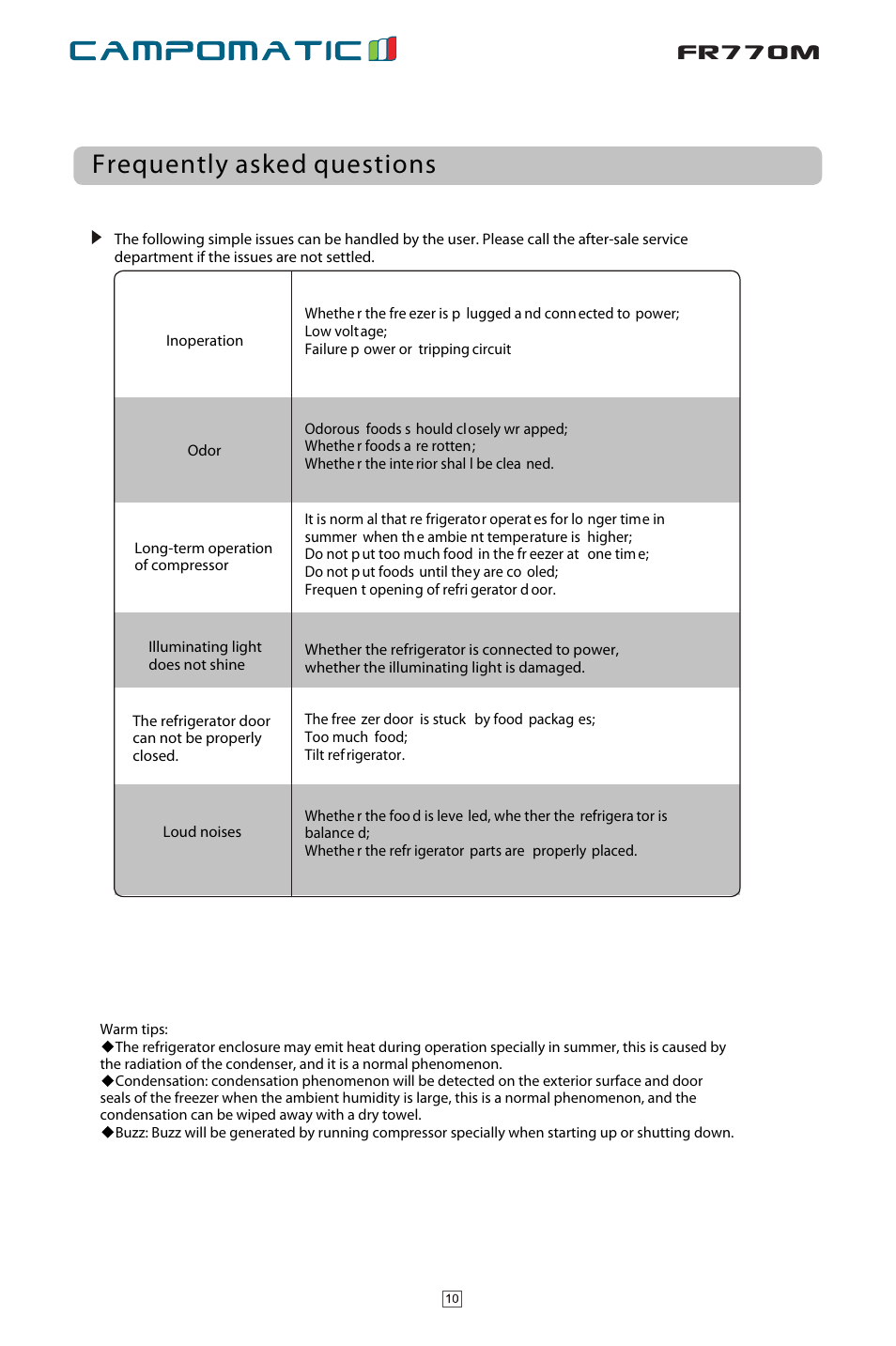 Ò³ãæ 13, Fr770m, Frequently asked questions | Campomatic FR770M User Manual | Page 12 / 14