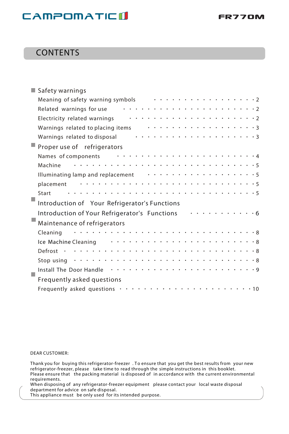 Campomatic FR770M User Manual | Page 2 / 14