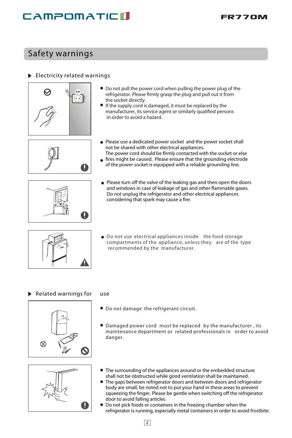 Ò³ãæ 5, Fr770m, Safety warnings | Campomatic FR770M User Manual | Page 4 / 14