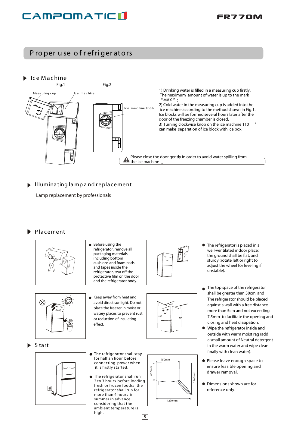 Ò³ãæ 8, Fr770m, P lacement s tart | Illumina ting la mp a nd r eplacement | Campomatic FR770M User Manual | Page 7 / 14