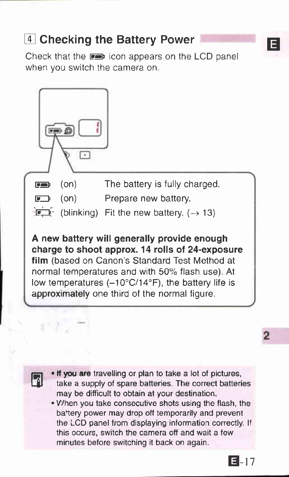 4j checking the battery power | Canon Z90W User Manual | Page 17 / 59