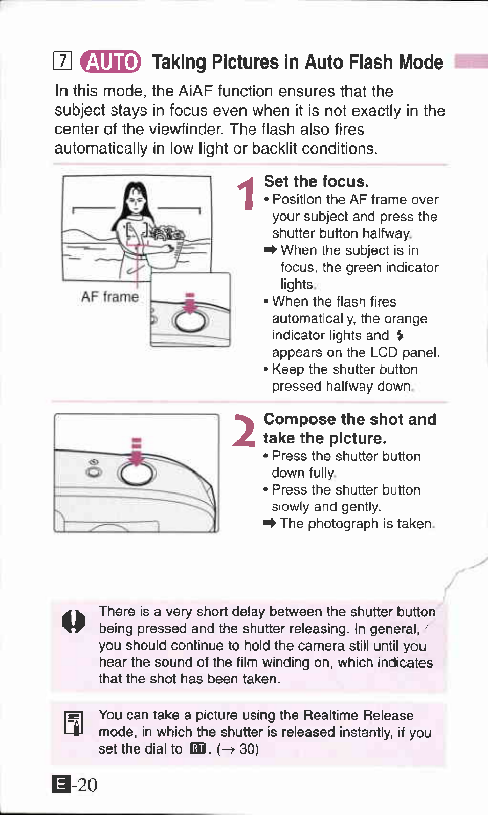I] cue*) taking pictures in auto fiash mode, I] cue*) | Canon Z90W User Manual | Page 20 / 59