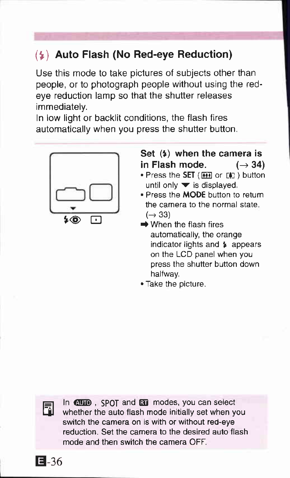 V) auto flash (no red-eye reduction) | Canon Z90W User Manual | Page 36 / 59