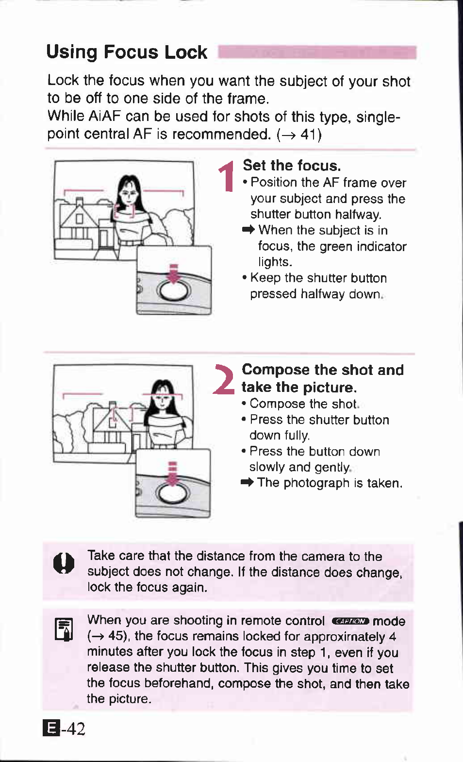 Using focus lock, Set the focus, Compose the shot and take the picture | B-42 | Canon Z90W User Manual | Page 42 / 59