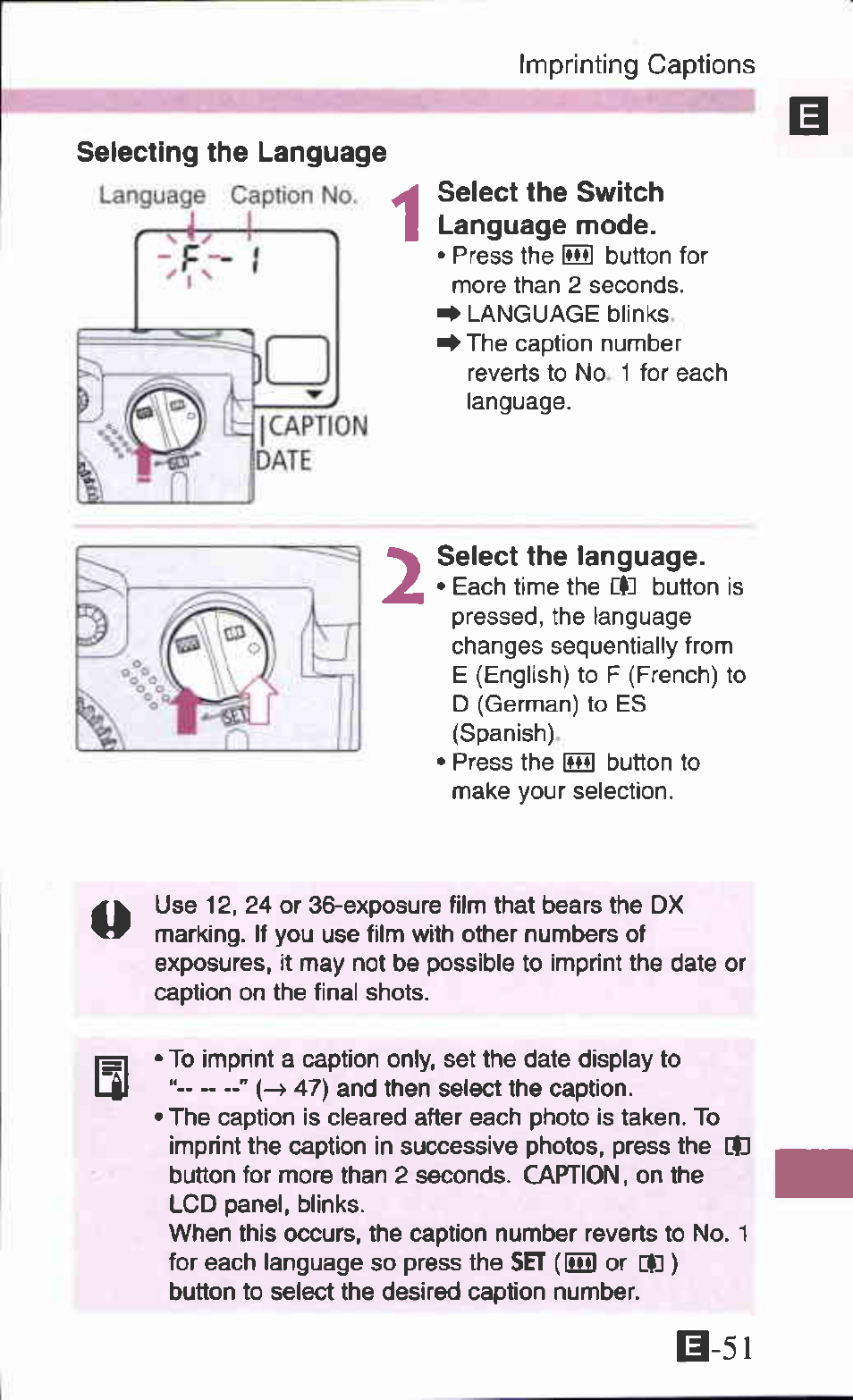 Selecting the language, Select the switch language mode, Select the language | Canon Z90W User Manual | Page 51 / 59