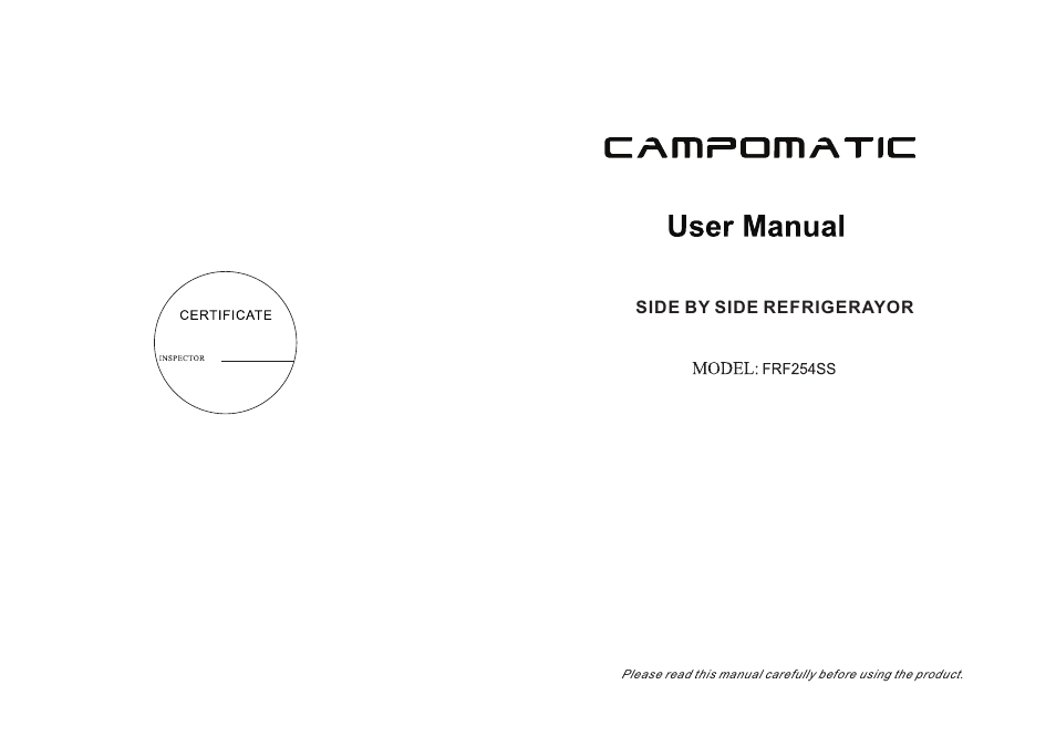 Campomatic FRF254SS User Manual | 10 pages