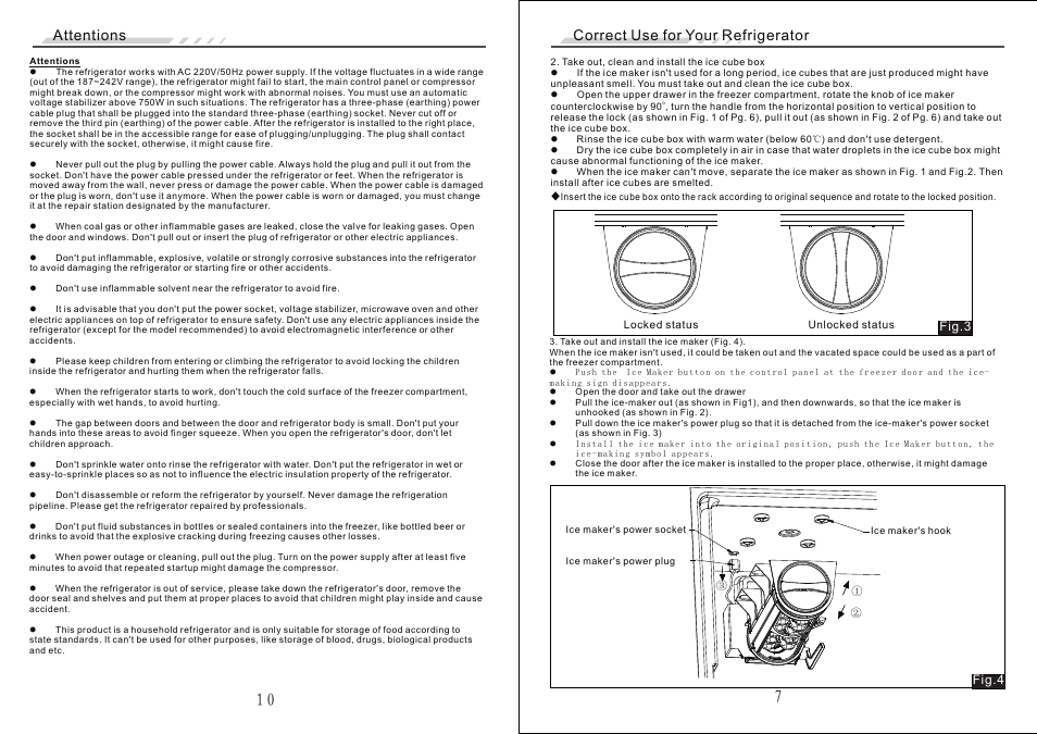 Attentions, Correct use for your refrigerator | Campomatic FRF254SS User Manual | Page 9 / 10