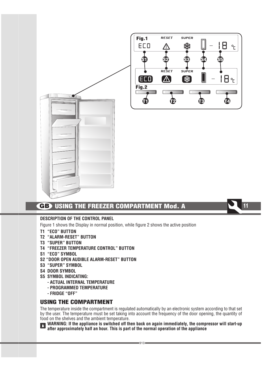 Gb 11, Using the freezer compartment mod. a | Campomatic FRZ360N User Manual | Page 11 / 48
