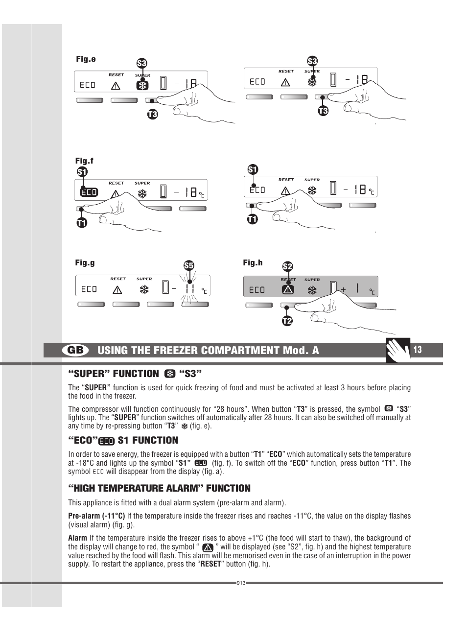 Gb 13, Using the freezer compartment mod. a | Campomatic FRZ360N User Manual | Page 13 / 48