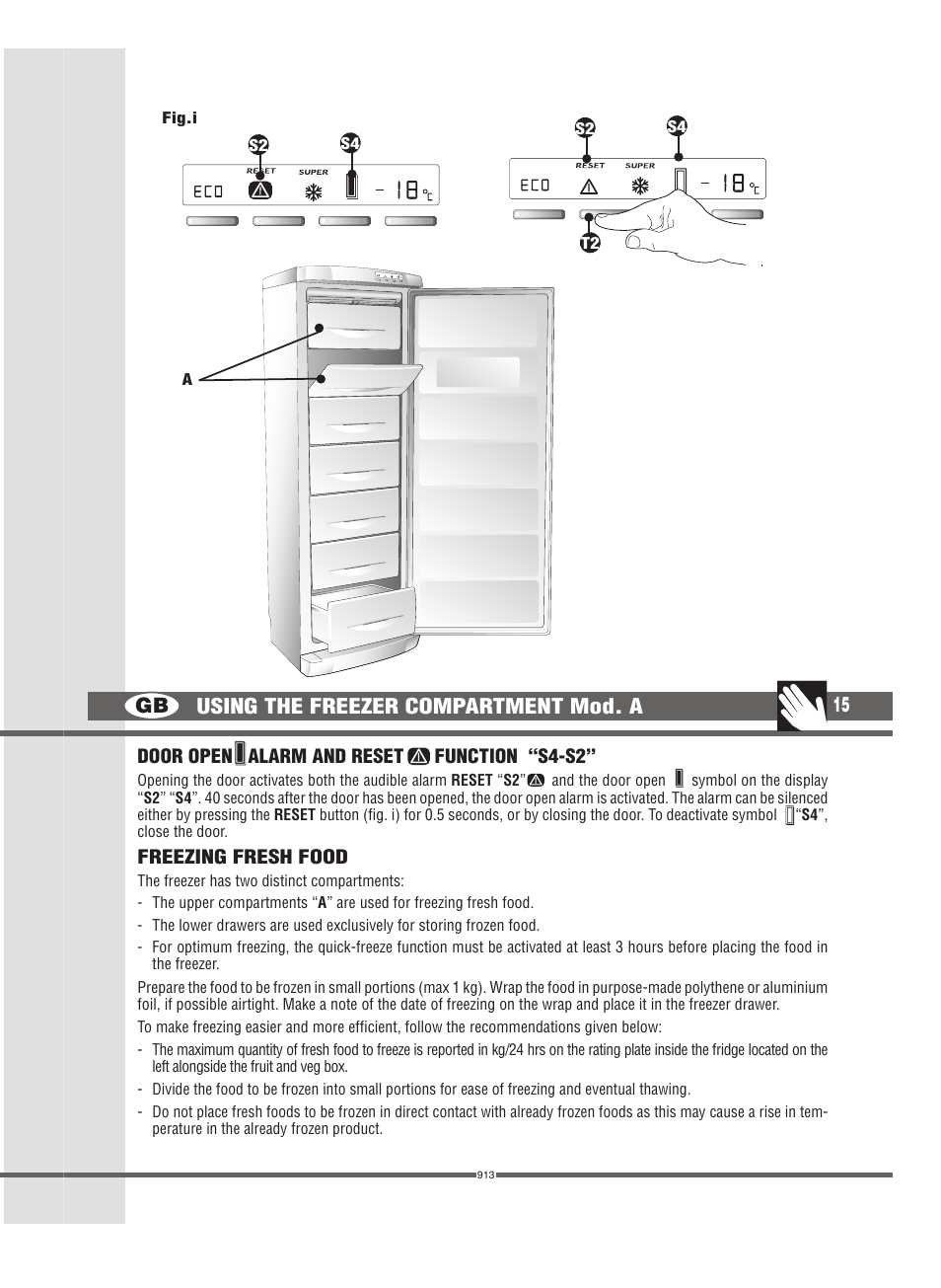 Gb 15, Using the freezer compartment mod. a | Campomatic FRZ360N User Manual | Page 15 / 48