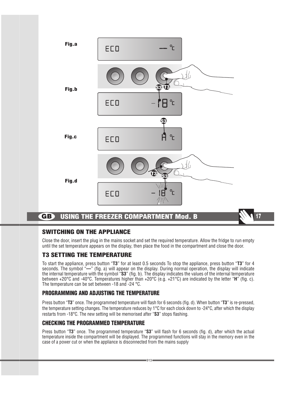 Gb 17, Using the freezer compartment mod. b | Campomatic FRZ360N User Manual | Page 17 / 48