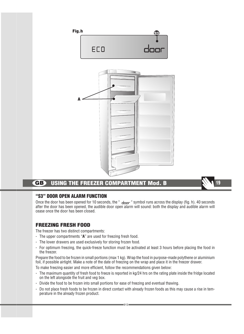 Gb 19, Using the freezer compartment mod. b | Campomatic FRZ360N User Manual | Page 19 / 48