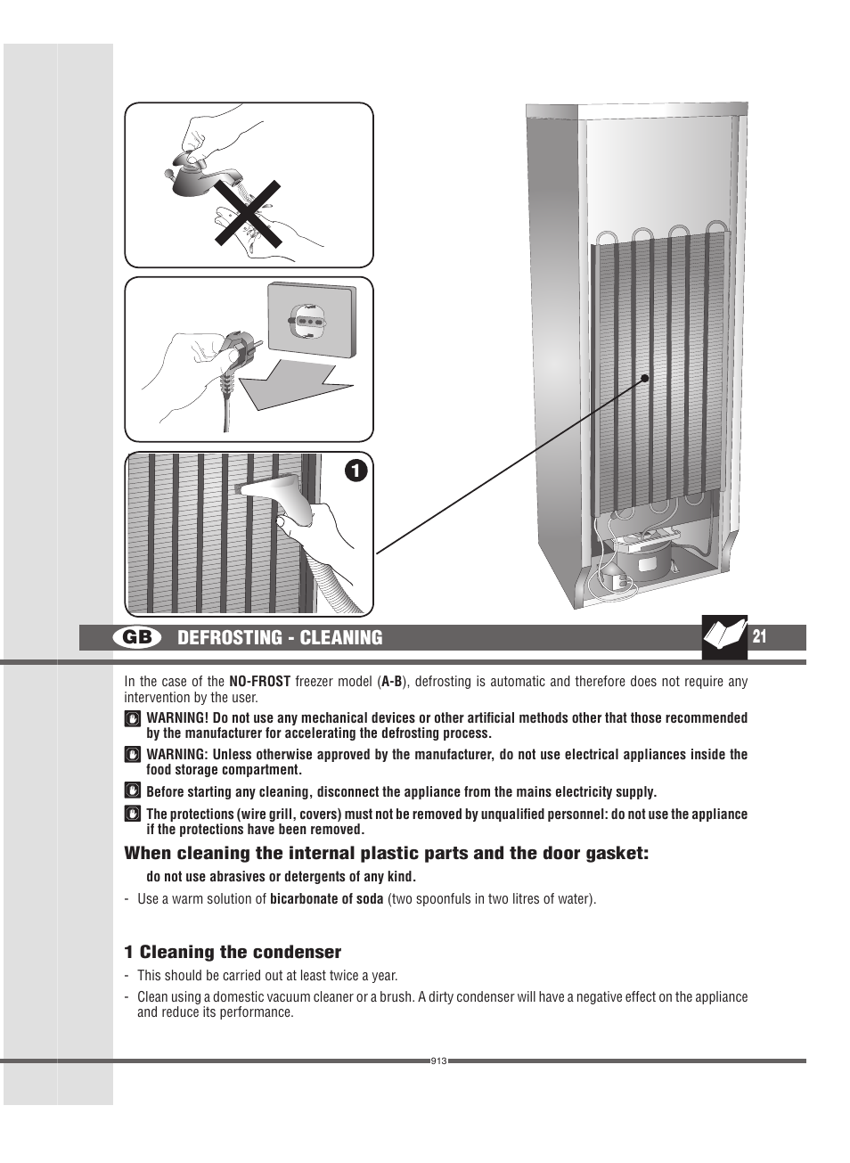 Gb 21, Defrosting - cleaning | Campomatic FRZ360N User Manual | Page 21 / 48