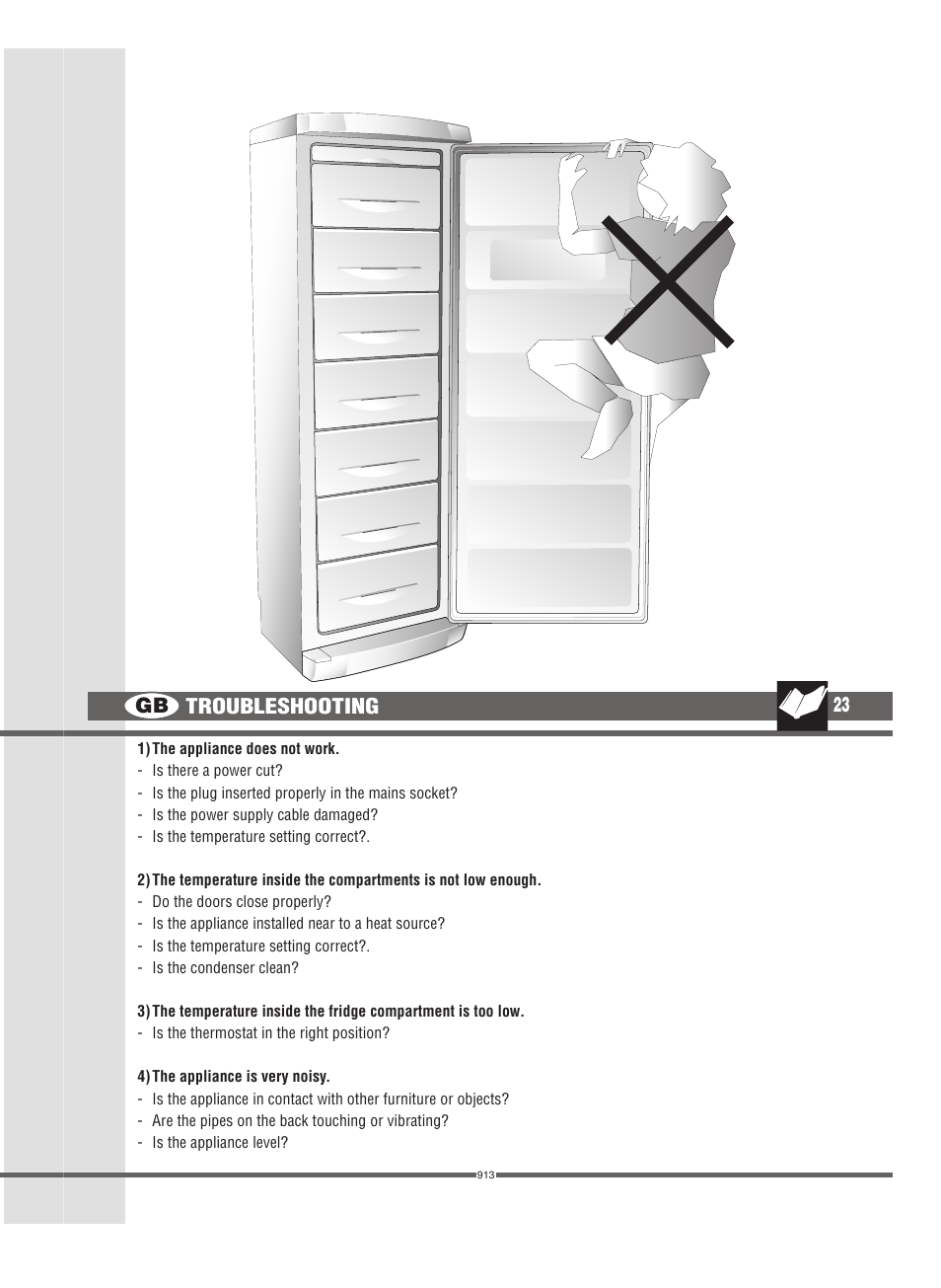 Gb 23, Troubleshooting | Campomatic FRZ360N User Manual | Page 23 / 48