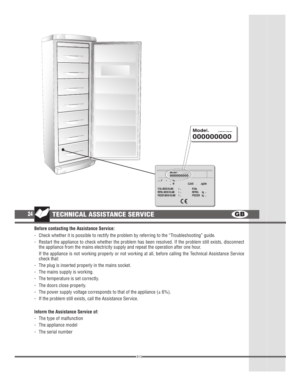 24 gb, Technical assistance service | Campomatic FRZ360N User Manual | Page 24 / 48